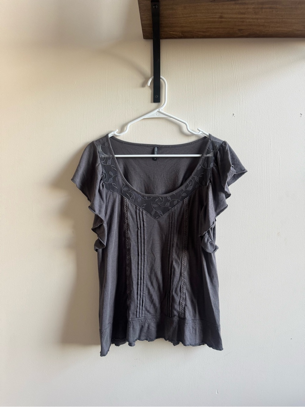 NAF NAF Charcoal Gray Flutter Sleeve Boho Blouse Top Large